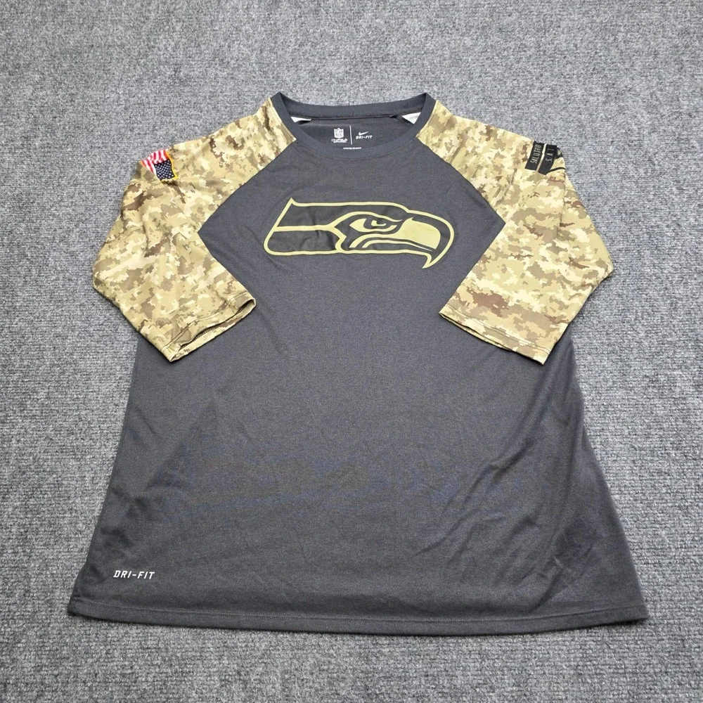Nike Seattle Seahawks Salute to Service Women's XL Shirt Camo 3/4 Sleeve Dri-Fit